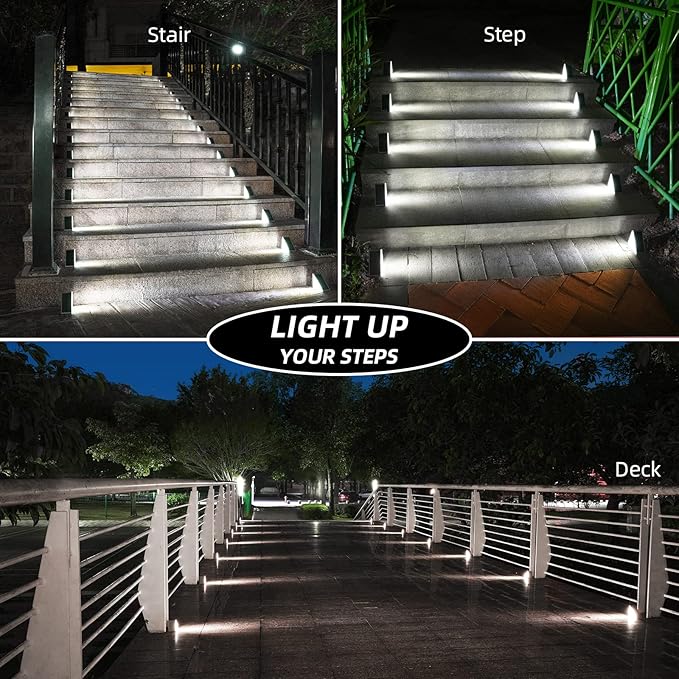 Solar Step Lights for Outside,6 Pack Cool White Solar Stair Lights Outdoor Waterproof IP67 Auto On Off,Solar Lights for Steps,Stair,Patio,Yard,Porch,Front Door,Sidewalk,Deck Decor