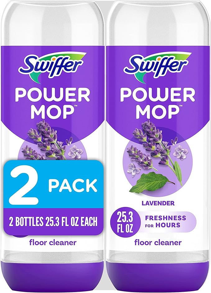 Swiffer Power Mop Refill Solution, Floor Cleaner for Mopping Tile, Vinyl, Laminate, Wood in Home, Bathroom, Kitchen, All Purpose Multi-Surface Solution for Floor Cleaning, Lavender Scent, 50.6oz