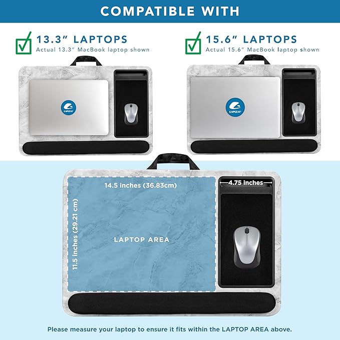 Home Office Pro Lap Desk with Wrist Rest, Mouse Pad, and Phone Holder - White Marble - Fits up to 15.6 Inch Laptops