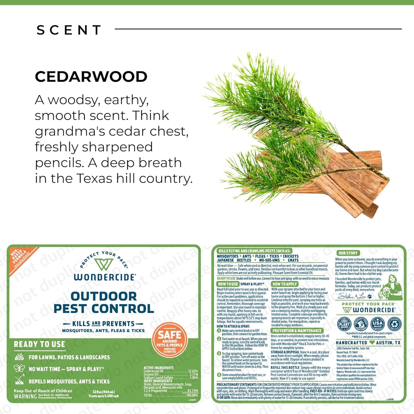 Outdoor Pest Control Spray with Natural Essential Oils - Mosquito, Ant, Insect Repellent, Treatment, Killer - Safe Around Pets Kids 32 oz