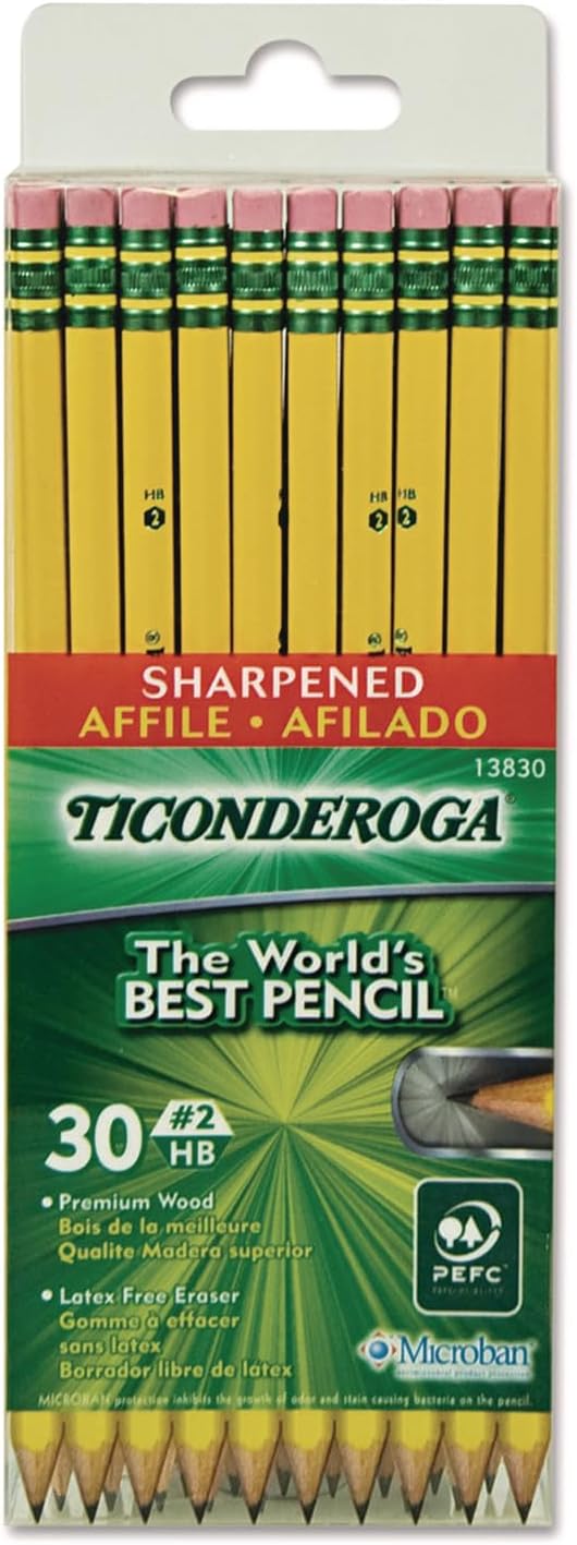 Ticonderoga Wood-Cased Pencils, Pre-Sharpened, #2 HB Soft, Yellow, 30 Count