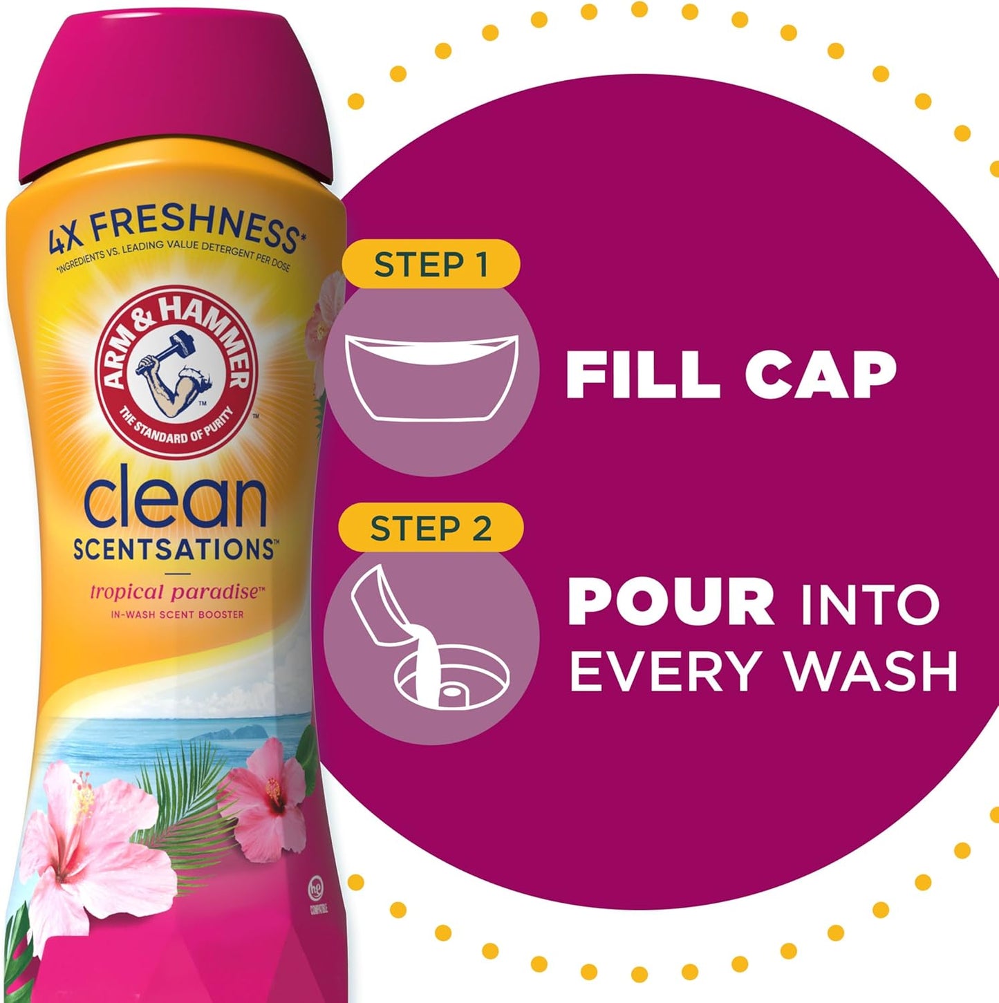 ARM & HAMMER Clean Scentsations In-Wash Scent Booster, Laundry Scent Booster Tropical Paradise scent, 45 Oz