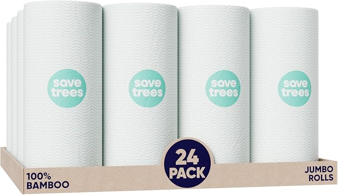 Bamboo Paper Towels 6pk - 750 Sheets Paper Towels Rolls Ultra Absorbent & Durable Eco-Friendly - FSC-Certified, totally Plastic-Free, and Vegan