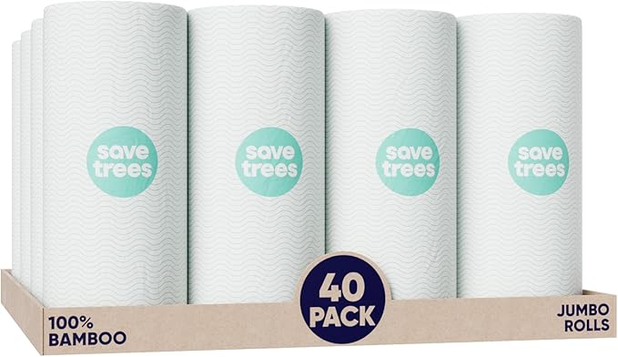 Bamboo Paper Towels 6pk - 750 Sheets Paper Towels Rolls Ultra Absorbent & Durable Eco-Friendly - FSC-Certified, totally Plastic-Free, and Vegan