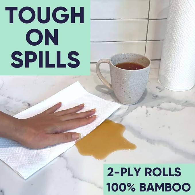 Bamboo Paper Towels 6pk - 750 Sheets Paper Towels Rolls Ultra Absorbent & Durable Eco-Friendly - FSC-Certified, totally Plastic-Free, and Vegan