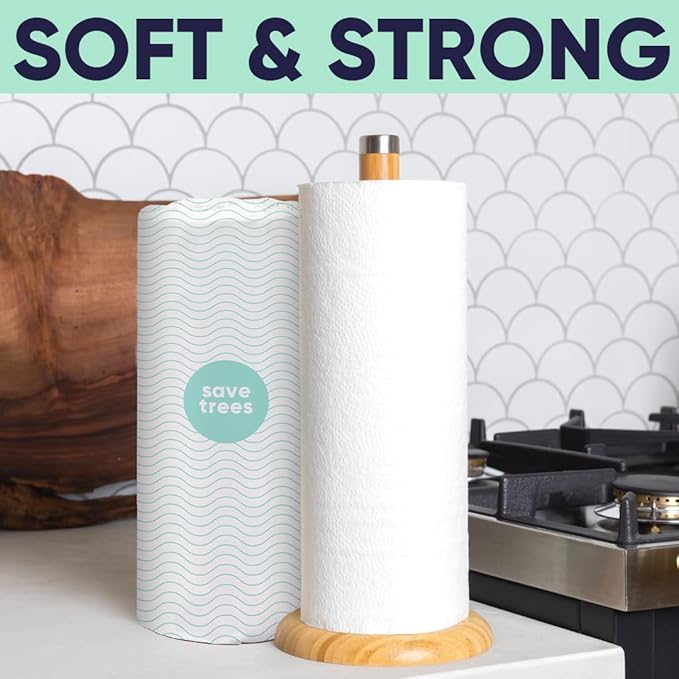 Bamboo Paper Towels 6pk - 750 Sheets Paper Towels Rolls Ultra Absorbent & Durable Eco-Friendly - FSC-Certified, totally Plastic-Free, and Vegan