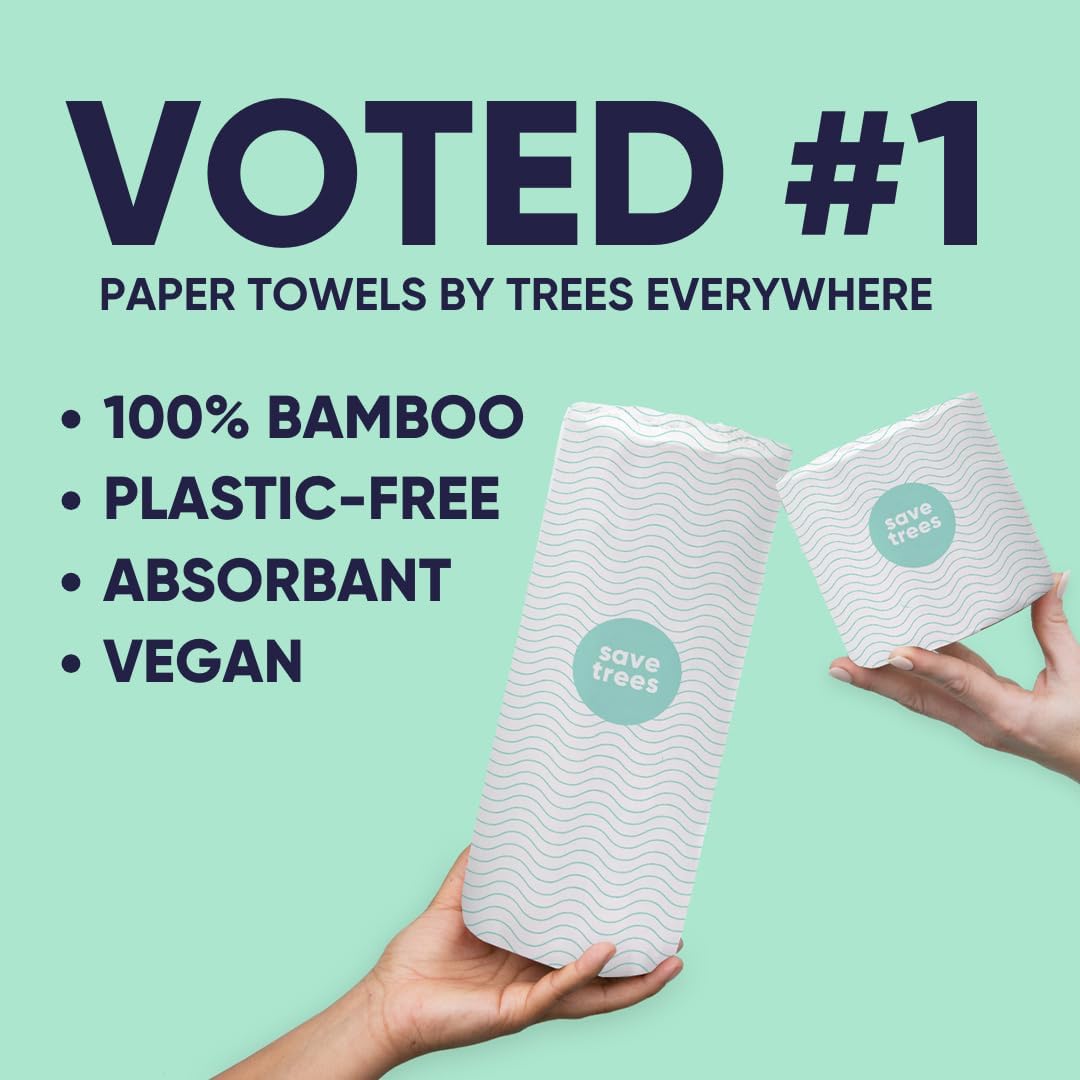 Bamboo Paper Towels 6pk - 750 Sheets Paper Towels Rolls Ultra Absorbent & Durable Eco-Friendly - FSC-Certified, totally Plastic-Free, and Vegan