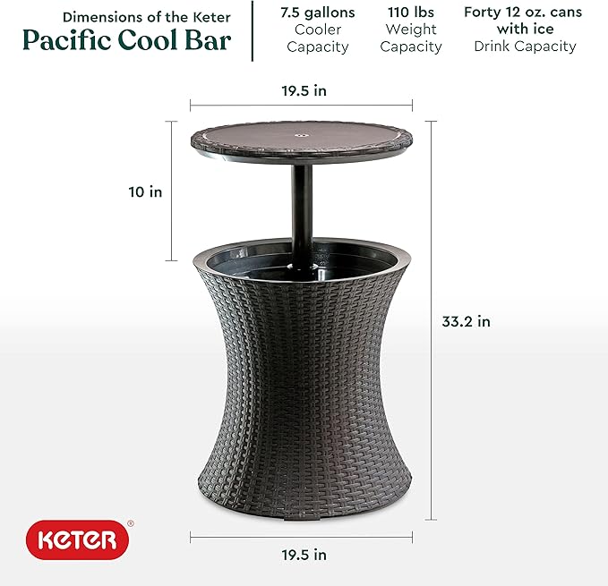 Bar Outdoor Patio Furniture and Hot Tub Side Table with 7.5 Gallon Beer and Wine Cooler, Espresso Brown