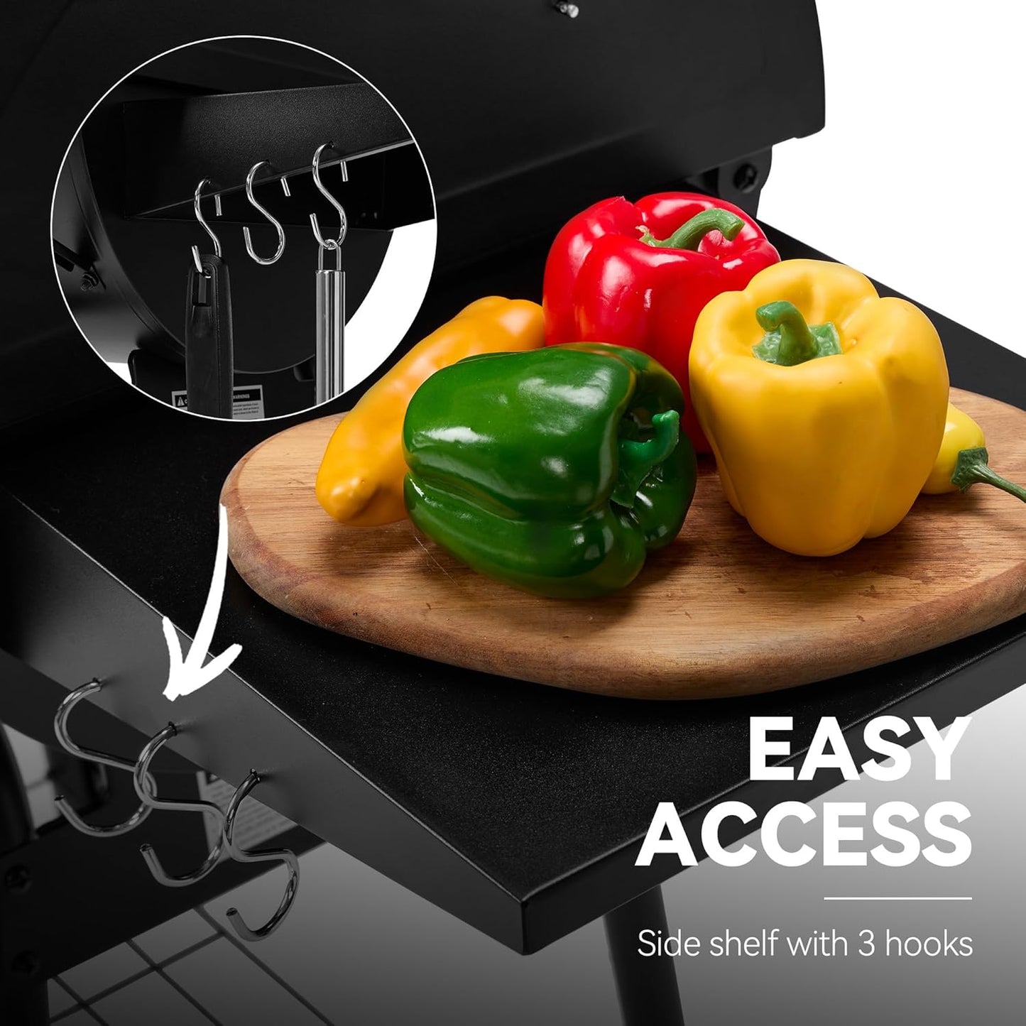 30" BBQ Charcoal Grill and Offset Smoker | 811 Square Inch cooking surface, Outdoor for Camping | Black