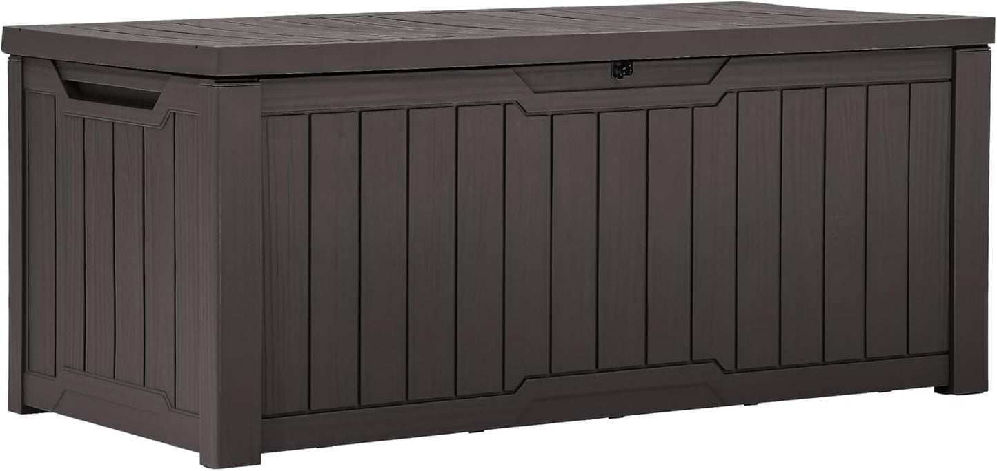 120 Gallon Resin Deck Box, Weather Resistant Outdoor Storage Box for Patio Pillow, Garden Tools, Pool Supplies, Lockable, Easy Assembly, Extra Seat or Table with Cushion (Black)