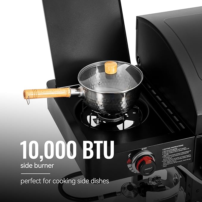 2 Burner Propane Gas and Charcoal Combo Grill with Side Burner & Porcelain-enameled Cast Iron Grates, Dual Fuel BBQ Combo Grill for Outdoor Cooking, Black