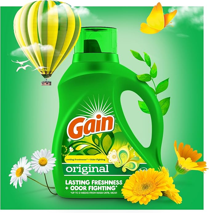 Gain + Aroma Boost Laundry Detergent Liquid, Original Scent, 107 Loads, 154 fl oz, HE Compatible Laundry Soap with Febreze and Oxi, Gain Laundry Detergent, Liquid Laundry Detergent