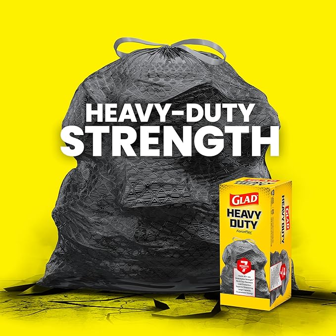 Glad Large 30 Gallon Trash Bags, Unscented Heavy Duty Garbage Bags, Forceflex with Drawstring, 50 Count