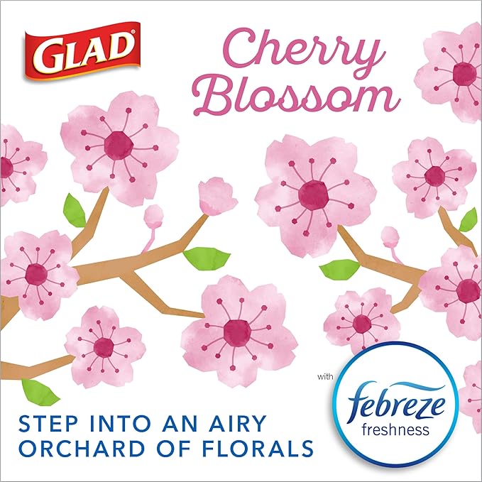 Glad Tall Kitchen Trash Bags 13 Gallon, MaxStrength Cherry Blossom Garbage Bags, Drawstring, 90 Count