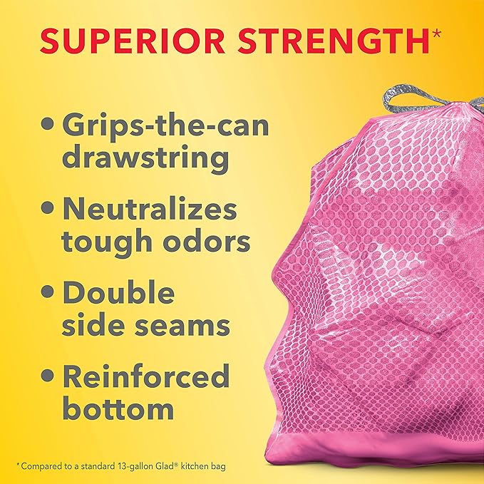 Glad Tall Kitchen Trash Bags 13 Gallon, MaxStrength Cherry Blossom Garbage Bags, Drawstring, 90 Count
