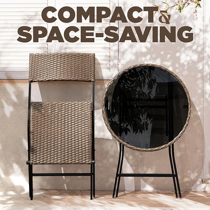 Metal Wicker Bistro Set with Round Table