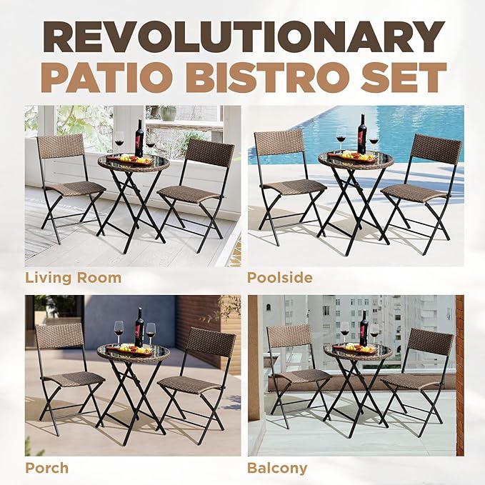 Metal Wicker Bistro Set with Round Table