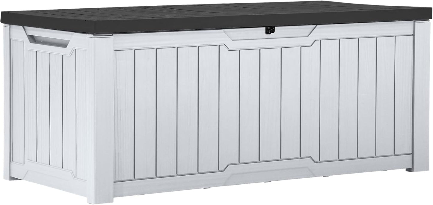 120 Gallon Resin Deck Box, Weather Resistant Outdoor Storage Box for Patio Pillow, Garden Tools, Pool Supplies, Lockable, Easy Assembly, Extra Seat or Table with Cushion (Black)