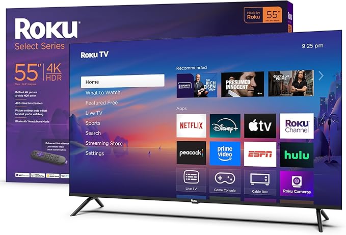 Roku Smart TV 2025 – 43-Inch Select Series, 4K HDR TV – RokuTV with Enhanced Voice Remote – Flat Screen LED Television with Wi-Fi for Streaming Live Local News, Sports, Family Entertainment