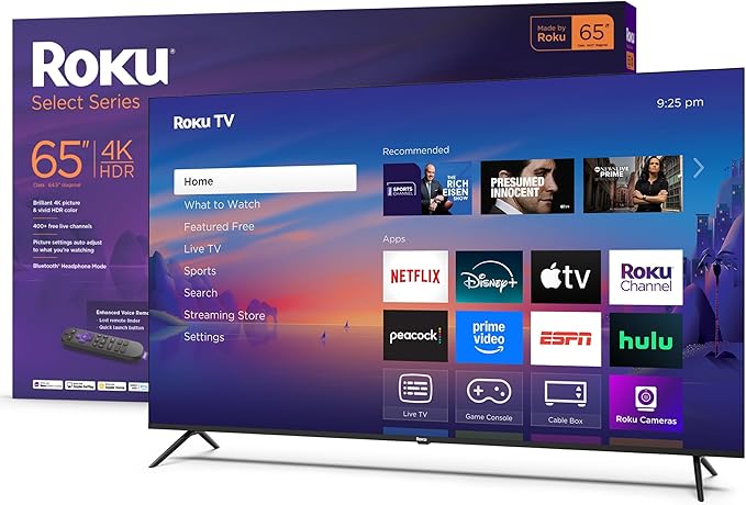 Roku Smart TV 2025 – 43-Inch Select Series, 4K HDR TV – RokuTV with Enhanced Voice Remote – Flat Screen LED Television with Wi-Fi for Streaming Live Local News, Sports, Family Entertainment