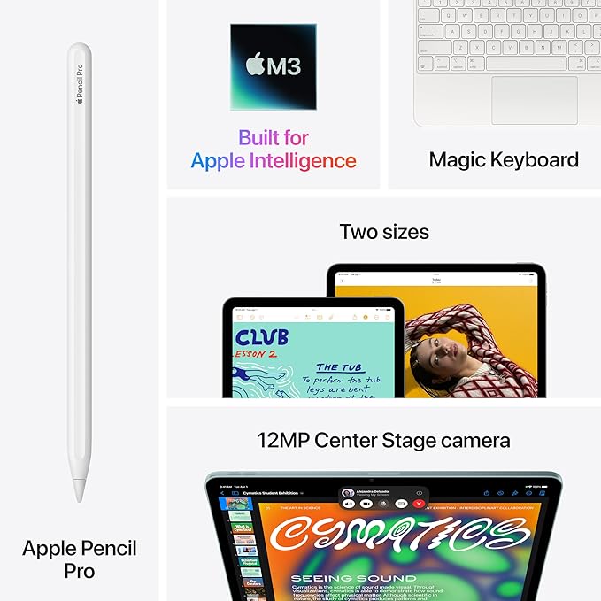 Apple iPad Air 11-inch with M3 chip Built for Apple Intelligence, Liquid Retina Display, 128GB, 12MP Front/Back Camera, Wi-Fi 6E, Touch ID, All-Day Battery Life — Blue