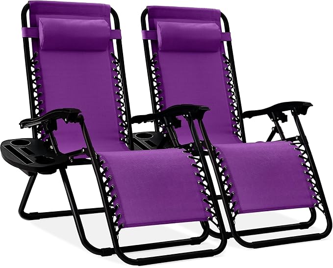 Best Choice Products Set of 2 Adjustable Steel Mesh Zero Gravity Lounge Chair Recliners w/Pillows and Cup Holder Trays - Black