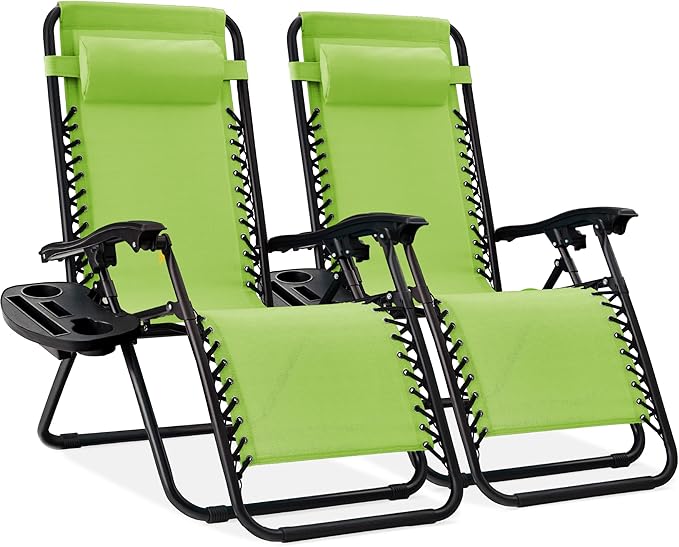 Best Choice Products Set of 2 Adjustable Steel Mesh Zero Gravity Lounge Chair Recliners w/Pillows and Cup Holder Trays - Black