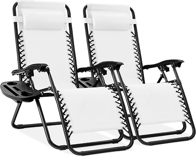 Best Choice Products Set of 2 Adjustable Steel Mesh Zero Gravity Lounge Chair Recliners w/Pillows and Cup Holder Trays - Black