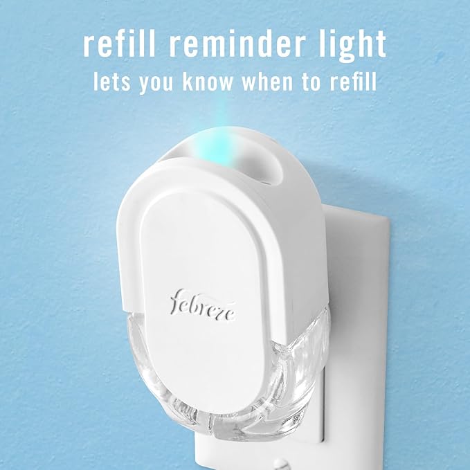 Febreze Plug In Air Freshener, Odor-Fighting Scented Oil Starter Kit, Air Fresheners for Home and Bathroom and Kitchen, Long Lasting for Strong Odors, UnStopables Fresh Scent, Warmer + 2 Refill