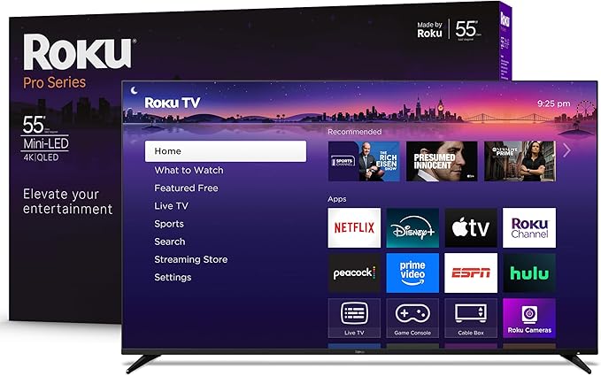Roku Smart TV 2025 – 55-Inch Pro Series, Mini-LED TV – RokuTV with Backlit Voice Remote Pro – Flat Screen 4K QLED Television with 120Hz Refresh Rate & Dolby Vision IQ, Live News, Sports, Entertainment