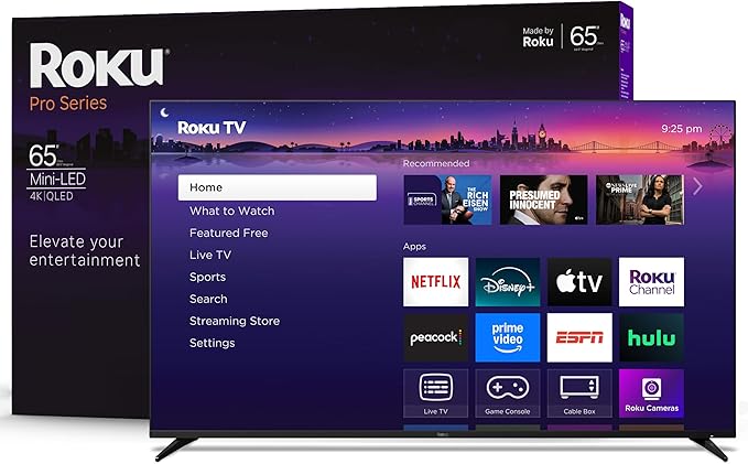 Roku Smart TV 2025 – 55-Inch Pro Series, Mini-LED TV – RokuTV with Backlit Voice Remote Pro – Flat Screen 4K QLED Television with 120Hz Refresh Rate & Dolby Vision IQ, Live News, Sports, Entertainment