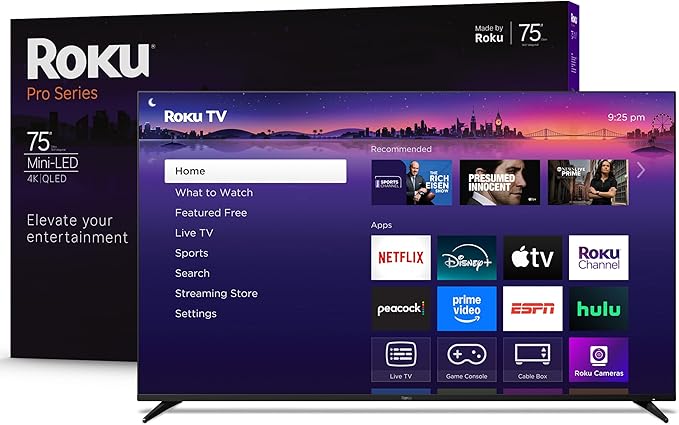 Roku Smart TV 2025 – 55-Inch Pro Series, Mini-LED TV – RokuTV with Backlit Voice Remote Pro – Flat Screen 4K QLED Television with 120Hz Refresh Rate & Dolby Vision IQ, Live News, Sports, Entertainment
