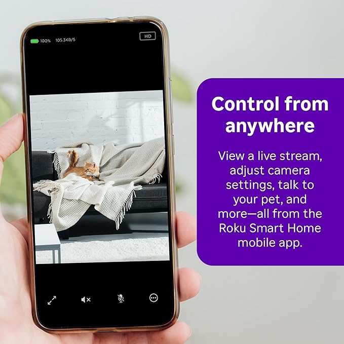Roku Indoor Camera - Home Security - 2-Pack - Wired Security Camera & Pet Monitor with 1080p HD Color Night Vision, Works with Alexa & Google, Motion & Sound Detection, WDR & WiFi 6