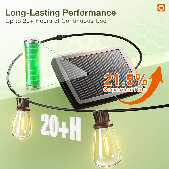 (48+6) FT Solar String Lights Waterproof,Patio Lights Solar Powered with Remote & USB Port 15+1 LED Shatterproof Bulbs 3 Light Modes, Dimmable Solar Light for Camping Backyard Garden