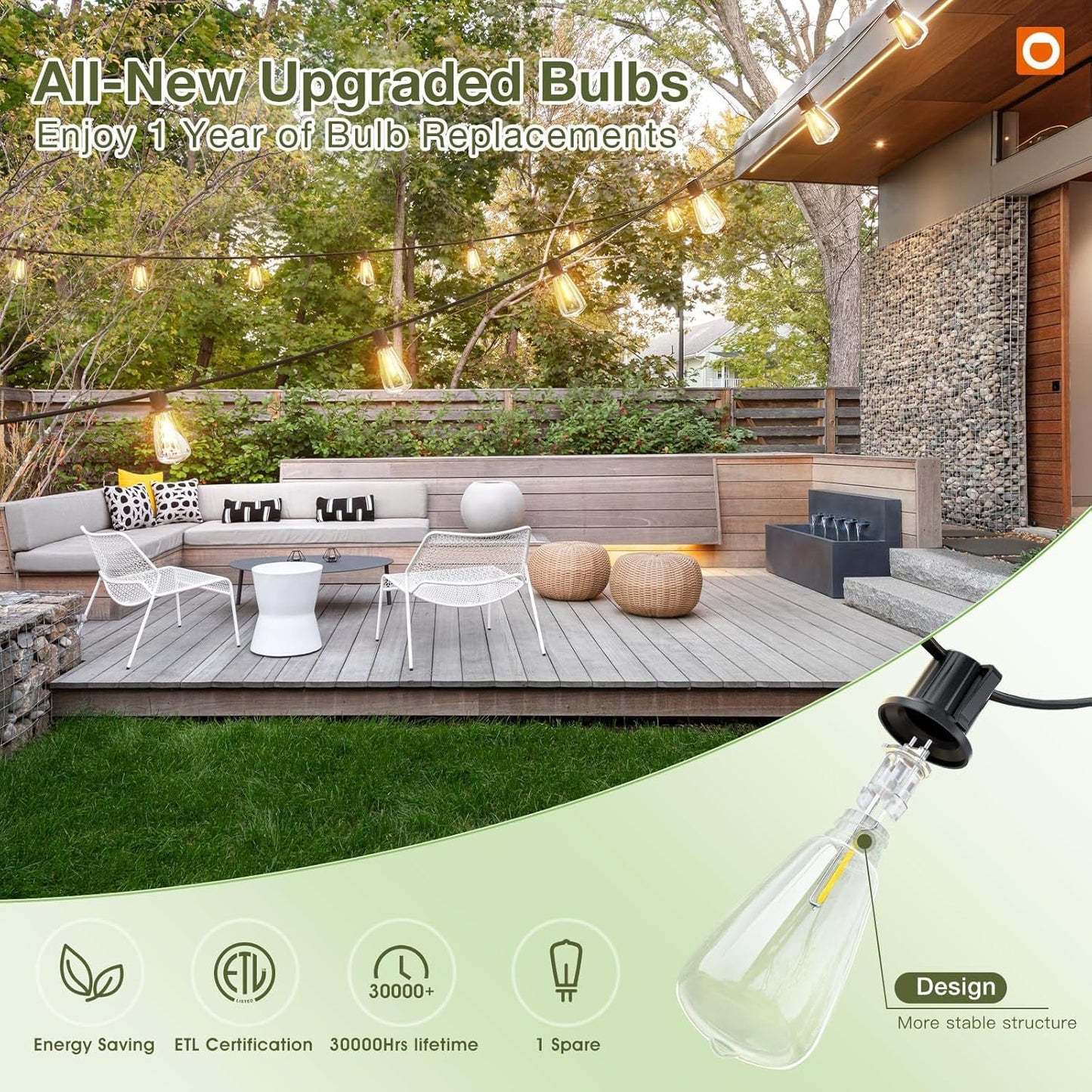 (48+6) FT Solar String Lights Waterproof,Patio Lights Solar Powered with Remote & USB Port 15+1 LED Shatterproof Bulbs 3 Light Modes, Dimmable Solar Light for Camping Backyard Garden