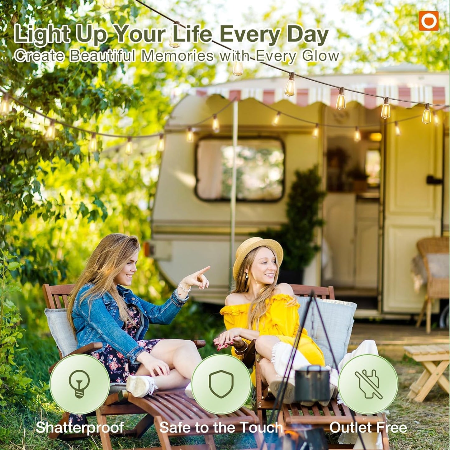 (48+6) FT Solar String Lights Waterproof,Patio Lights Solar Powered with Remote & USB Port 15+1 LED Shatterproof Bulbs 3 Light Modes, Dimmable Solar Light for Camping Backyard Garden