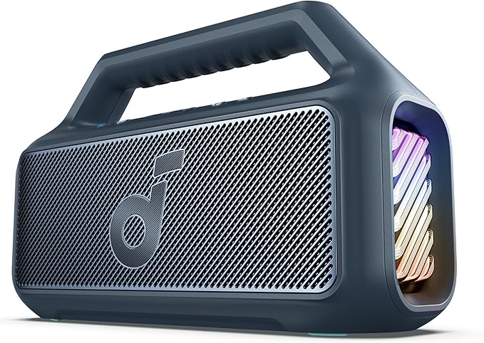 soundcore Boom 2 By Anker, Outdoor Speaker, 80W, Subwoofer, BassUp 2.0, 24H Playtime, IPX7 Waterproof, Floatable, RGB Lights, USB-C, Custom EQ, Bluetooth 5.3, Portable for Camping, Beach, and Backyard