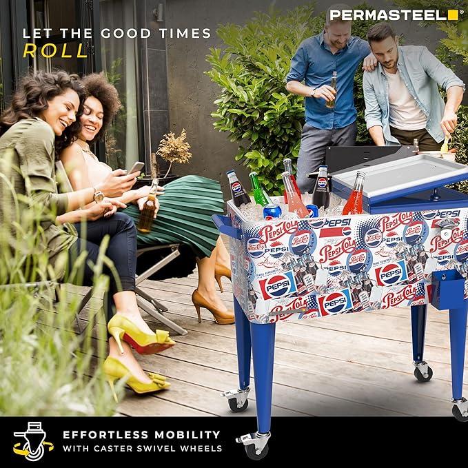 80-Qt Classic Outdoor Patio Cooler for Outside, Beverage Bar Cart With Wheels & Handles, Retro Design