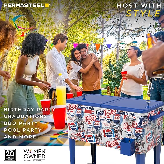 80-Qt Classic Outdoor Patio Cooler for Outside, Beverage Bar Cart With Wheels & Handles, Retro Design