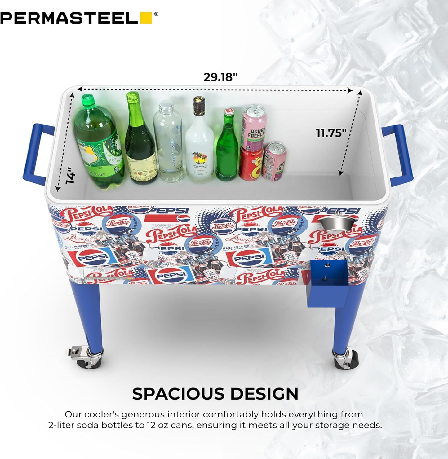 80-Qt Classic Outdoor Patio Cooler for Outside, Beverage Bar Cart With Wheels & Handles, Retro Design