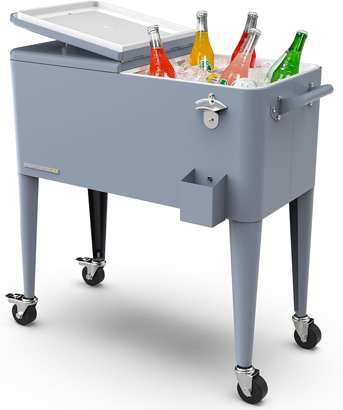 80-Qt Classic Outdoor Patio Cooler for Outside, Beverage Bar Cart With Wheels & Handles, Retro Design