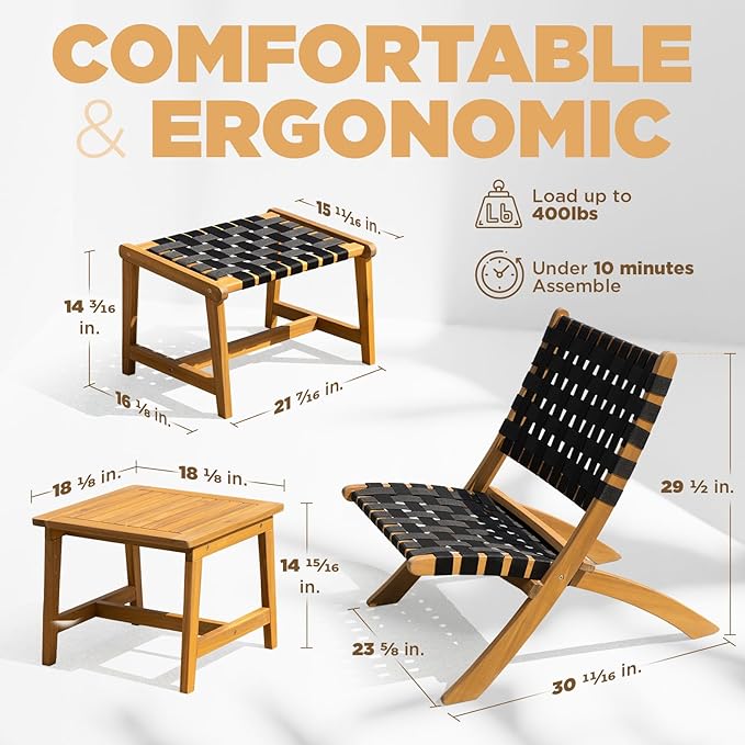 Foldable Reclining Design Heavy Duty 400lbs Capacity Patio Bistro Set 5 Piece with Ottomans Outdoor