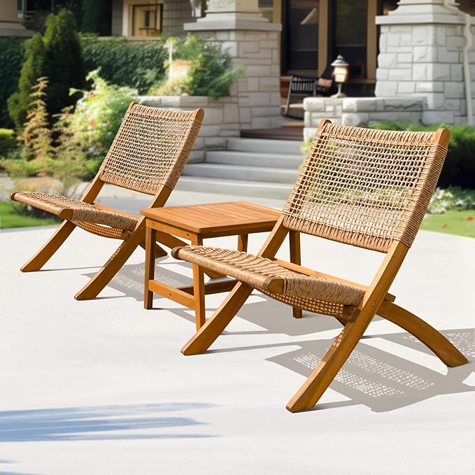 Foldable Reclining Design Heavy Duty 400lbs Capacity Patio Bistro Set 3 Piece Outdoor