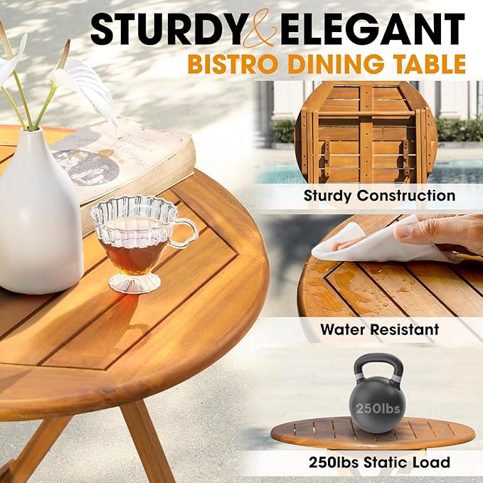 Wood Rope Design Heavy Duty 400lbs Capacity Patio Bistro Set 3 Piece Outdoor, Black