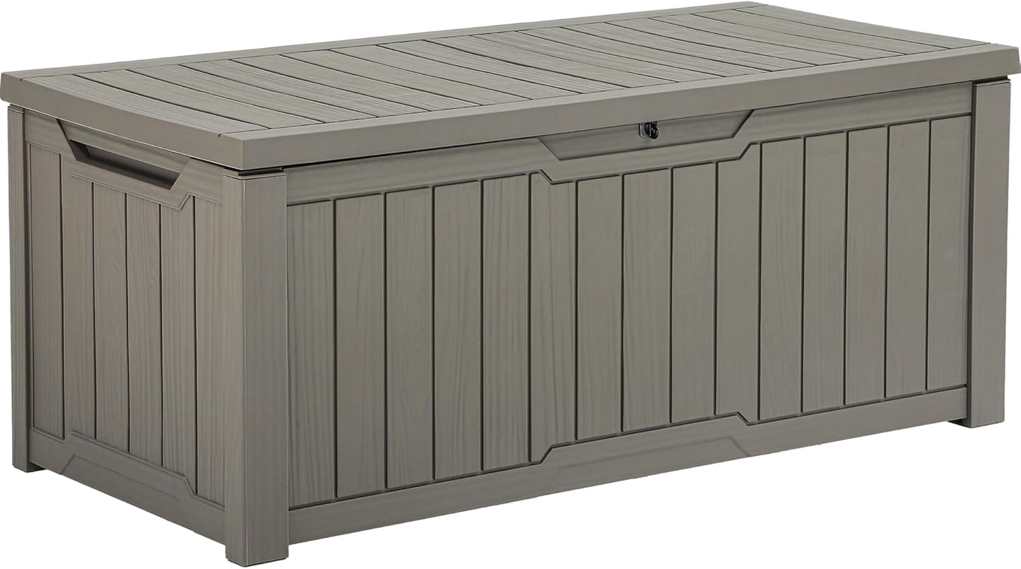 120 Gallon Resin Deck Box, Weather Resistant Outdoor Storage Box for Patio Pillow, Garden Tools, Pool Supplies, Lockable, Easy Assembly, Extra Seat or Table with Cushion (Black)