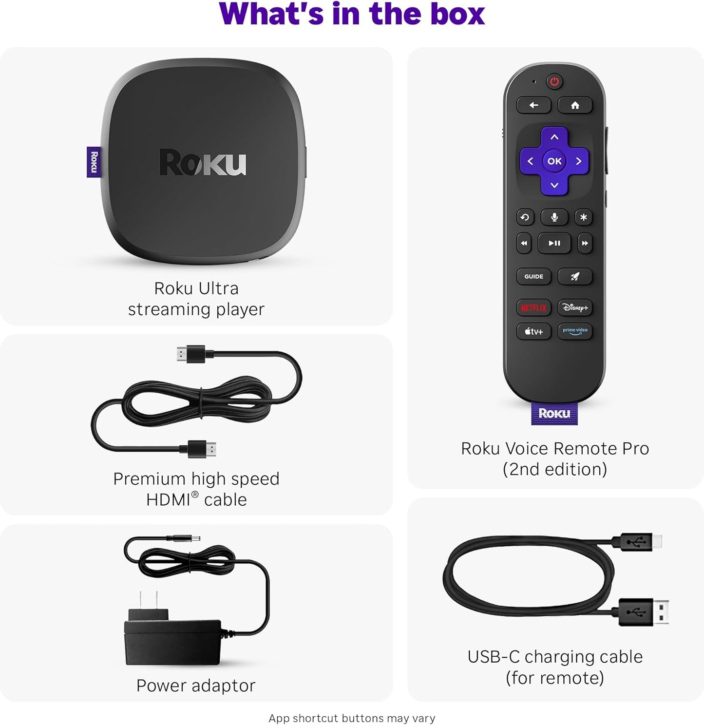 Roku Ultra - Ultimate Streaming Player - 4K Streaming Device for TV with HDR10+, Dolby Vision & Atmos - Bluetooth & Wi-Fi 6- Rechargeable Voice Remote Pro with Backlit Buttons - Free & Live TV