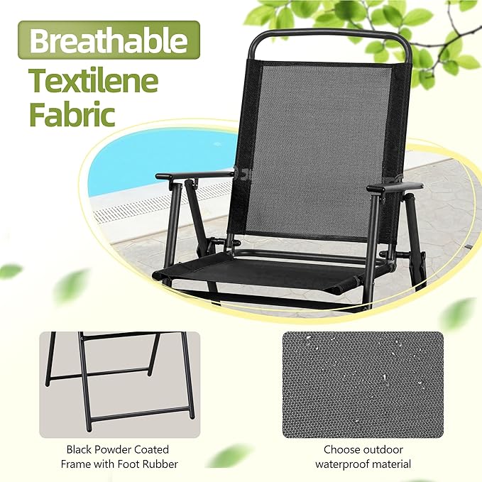 6 Piece Folding Patio Dining Set,Small Metal Outdoor Garden Patio Table and Chair Set w/Umbrella for Lawn,Deck,Backyard,Black