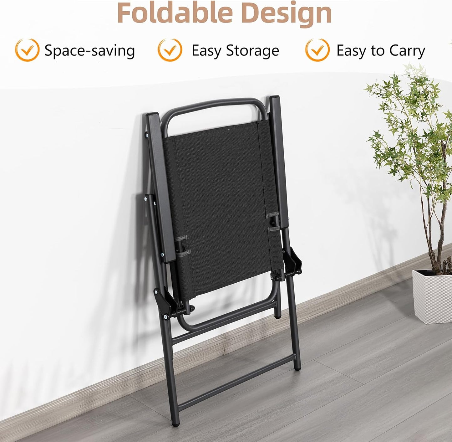 6 Piece Folding Patio Dining Set,Small Metal Outdoor Garden Patio Table and Chair Set w/Umbrella for Lawn,Deck,Backyard,Black