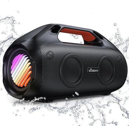 100W Bluetooth Speaker, Outdoor Wireless Boombox with Powerful Bass, RGB Lights, IPX7 Waterproof|30H Playtime|USB-C|TWS|AUX, Portable for Party, Camping, Pool, Beach, Backyard-Black
