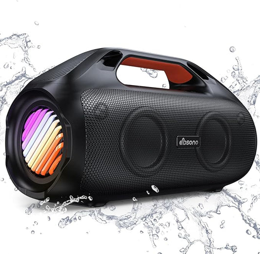 100W Bluetooth Speaker, Outdoor Wireless Boombox with Powerful Bass, RGB Lights, IPX7 Waterproof|30H Playtime|USB-C|TWS|AUX, Portable for Party, Camping, Pool, Beach, Backyard-Black